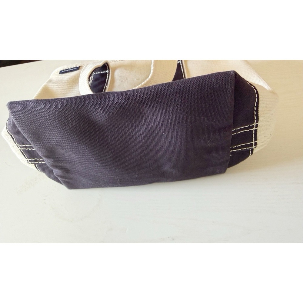 Land's End Small Canvas Tote Bag. White With Blue Stripes. 9" Tall. - Picture 7 of 11